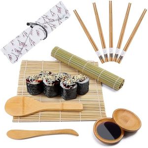 Accessoires inclus : 2 tapis à sushi 1 saupoudreur de riz DIY tapis en bambou pour sushi / sushi 1 pagaie de riz Lot de 4 tapis à sushi en bambou pour débutants