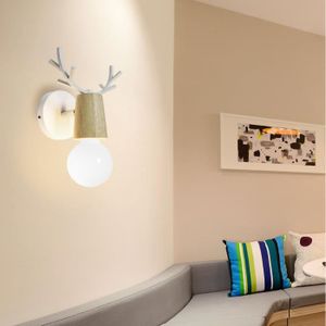 APPLIQUE  Appliques Murales Tête de Cerf en Bois Rétro Créatif Lampe 1pcs Blanc pour Chambre