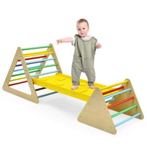 TOBOGGAN DREAMADE Triangle d'Escalade pour Enfants en Bois, Pont Double Face 3 Pièces, Exercice d'Équilibre Montée Glissade