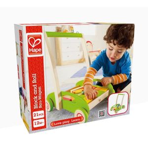 JOUET À TIRER Chariot de marche et cubes en bois Hape - HAPE - E