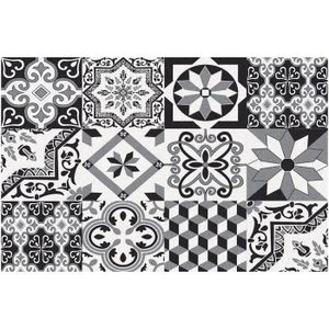 TAPIS IDMAT - Boston carreaux ciment noir blanc 50x80 cm