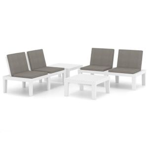 Ensemble table et chaise de jardin Salon de jardin 4 pcs avec coussins Plastique Blanc - Qqmora - DRG59415