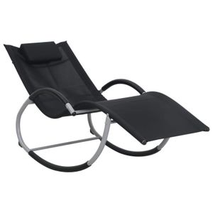 CHAISE LONGUE Chaise longue avec oreiller Noir Textilène