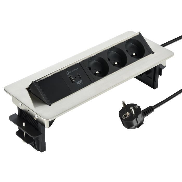 Multiprise à encastrer - Atom 26 - 2 x USB A - RJ45 - HDMI - aluminium