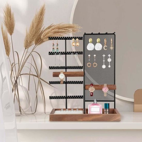 Blanc grand - Présentoir de bijoux en bambou, blanc, noir, gris, Beige