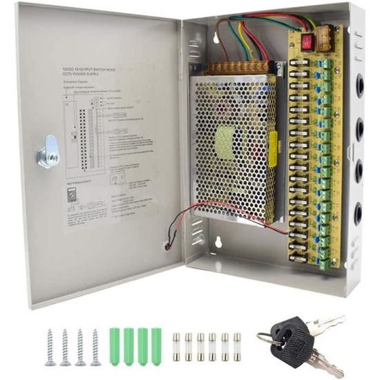 Alimentation Secteur 12V 30A Eversecu - 18 Canaux Pour Caméras De Surveillance - Modèle ES-1218-30A - Occasion (excellent état)