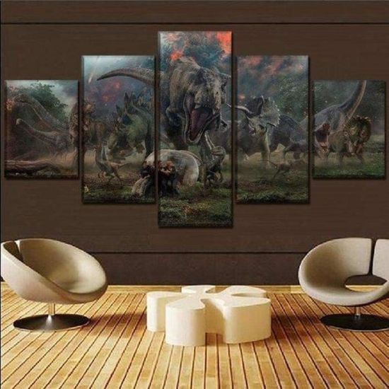 5 peintures sur toile-Jurassic Park Dinosaures 2Film-décoration murale moderne-décoration de la maison-Cadeau de Noël-100x50cm[409]