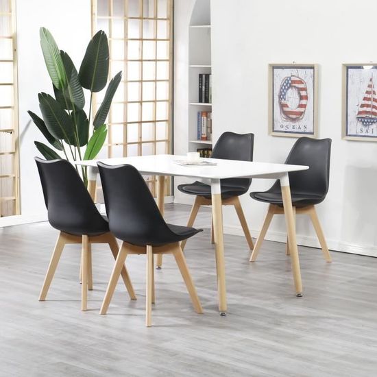 Table Salle à Manger 180 Cm Blanc Avec 6 Chaises - Plateau Large, Pieds Ovales Robustes, Coins Ronds