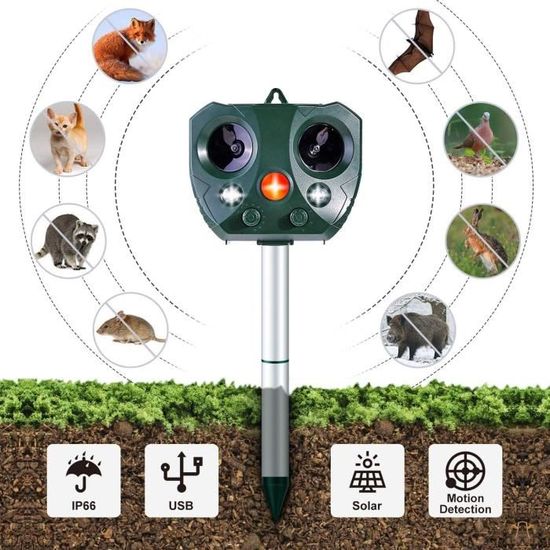 Répulsif Chat Exterieur, Ultrason Chat, Repulsif Chien, Charge  Solaire,Chargement USB Prévenir Les Chiens et Les Chats, Les Oiseaux, pour  Jardins, Champs, Pépinières, Etanche IP66 : : Jardin