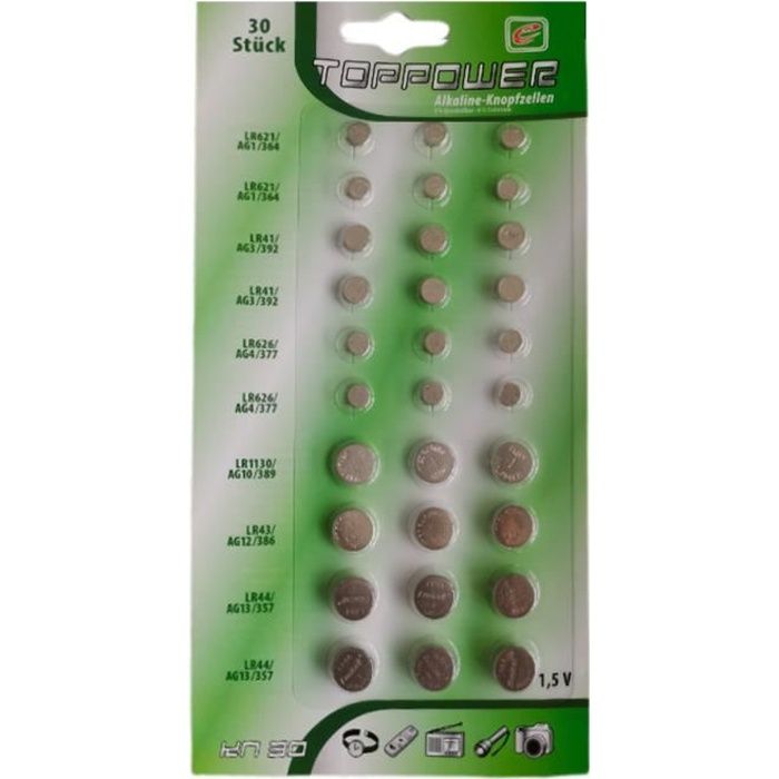 Lot de 30 Piles bouton plates Alkaline 1,5V compatibles AG1-AG3-AG4-AG10-AG12-AG13  - Yuan Yuan - Cdiscount Jeux - Jouets