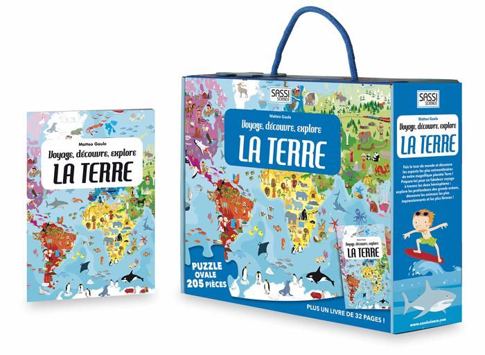 Coffret livre et puzzle 205 pièces : Voyage, découvre, explore : La Terre Coloris Unique