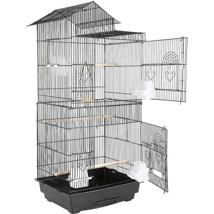 AG Cage Oiseau Protection Cage Oiseaux Perruches Canaris Attrape Graine - transportable(L, Noir)