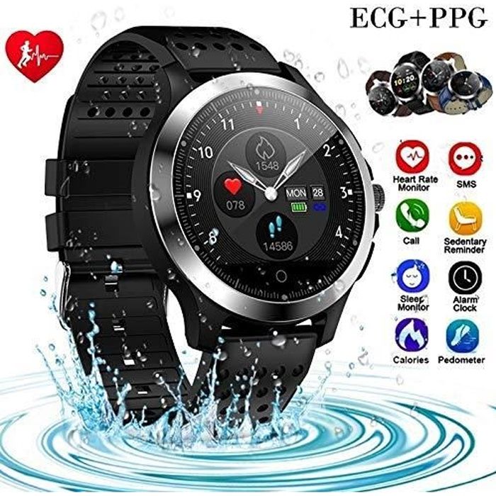 Montre Intelligent de Sport Homme, Smartwatch avec ECG/PPG de Mesure de Fréquence Cardiaque de Pression Artérielle, IP67 Etanche