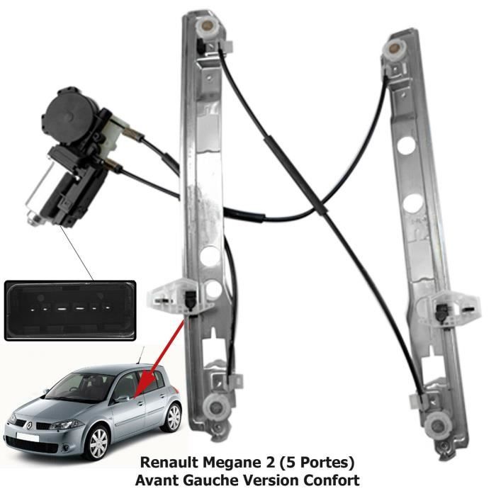 Lève vitre avec moteur confort pour Renault Megane II (5 portes) de 2002 à 2009 - AVANT GAUCHE (côté conducteur)