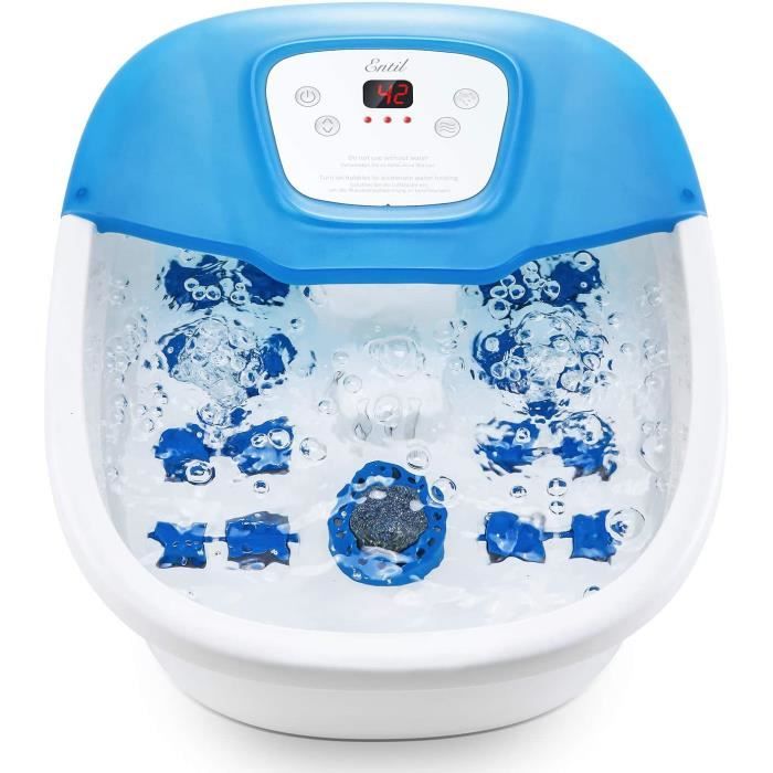 Bain de Pieds Massant Chauffant, Balnéothérapie Pieds avec Pierre de Pédicure, Appareil de Massage avec Massage Vibrant à Bulles et