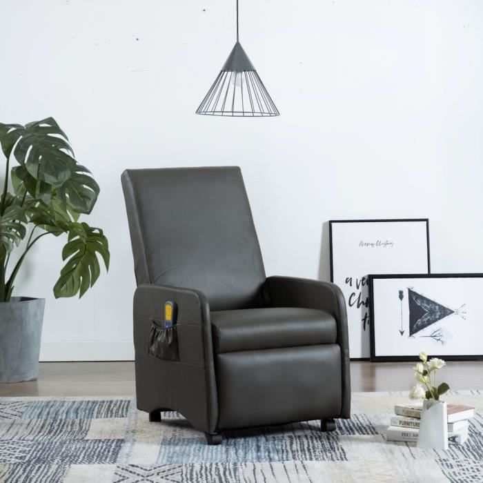 Fauteuil Relax Inclinable Électrique - Fauteuil de Massage - Avec Fonction de Chauffage - Gris Similicuir - 65 x 83 x 101 cm