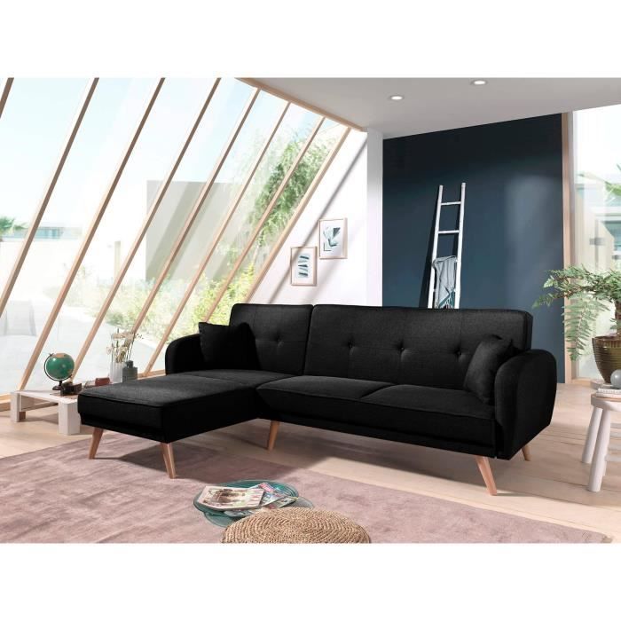 Canapé d'angle Noir Tissu Design