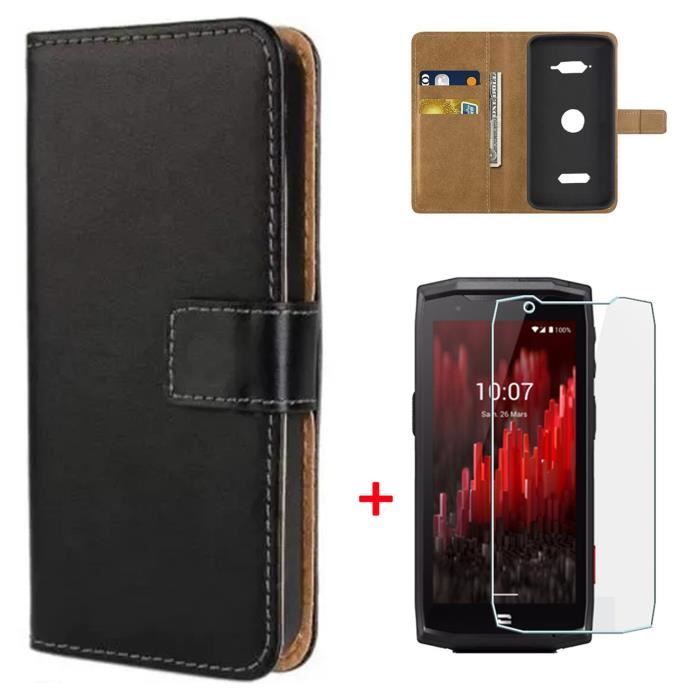 Haute Qualité Housse Crosscall Core M5 Luxe Étui à rabat Housse Noir + HD Verre Trempé Crosscall Core M5 Protection Écran