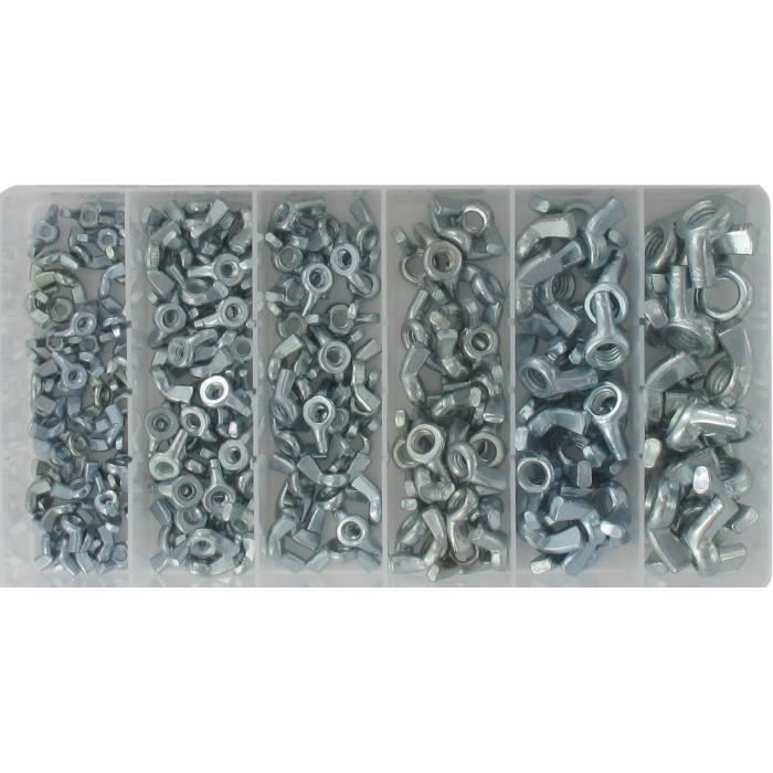 Coffret d'écrous à ailettes (6 modèles) pas américain composé d'un assortiment de 175 pièces