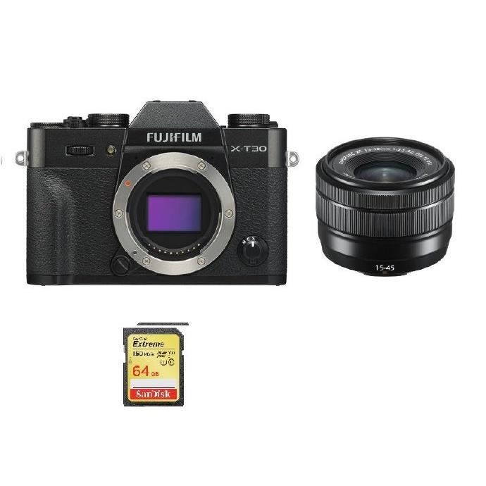 FUJI X-T30 Black + XC 15-45MM F3.5-5.6 OIS PZ Black + 64GB SD card(Livré sous 6 à 8 jours ouvrables)