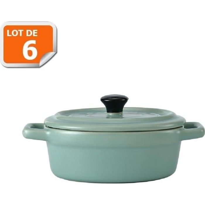 Lot de 6 mini cocottes ovales bleues/vertes avec couvercle et poignées HobbyCook