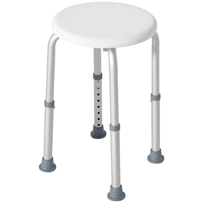Tabouret de douche réglable en hauteur siège de douche ergonomique pieds antidérapants charge max. 136 Kg alu HDPE blanc