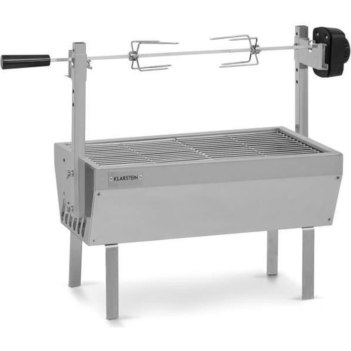 Klarstein Sauenland Mini Grill - Brochette de rôtissoire, Charge max. : 12 kg, Réglable en hauteur, acier inoxydable - Argent