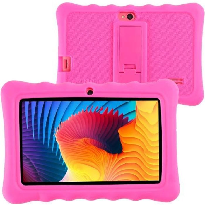 LAMZIEN Tablette Tactile Android 10 avec WiFi 7 Pouces,16Go Stockage,Google Quad Core Dual-Caméras GPS USB-C,avec Coque Étui,Rose