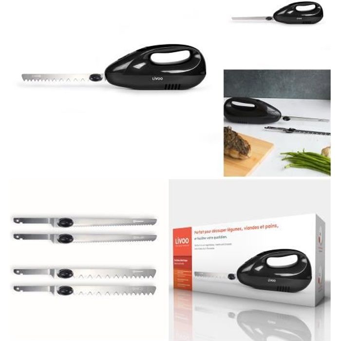 Couteau Électrique Noir 150W avec Lame INOX de 24,5cm découpe les surgelés Bouton Double sécurité POUR Noel