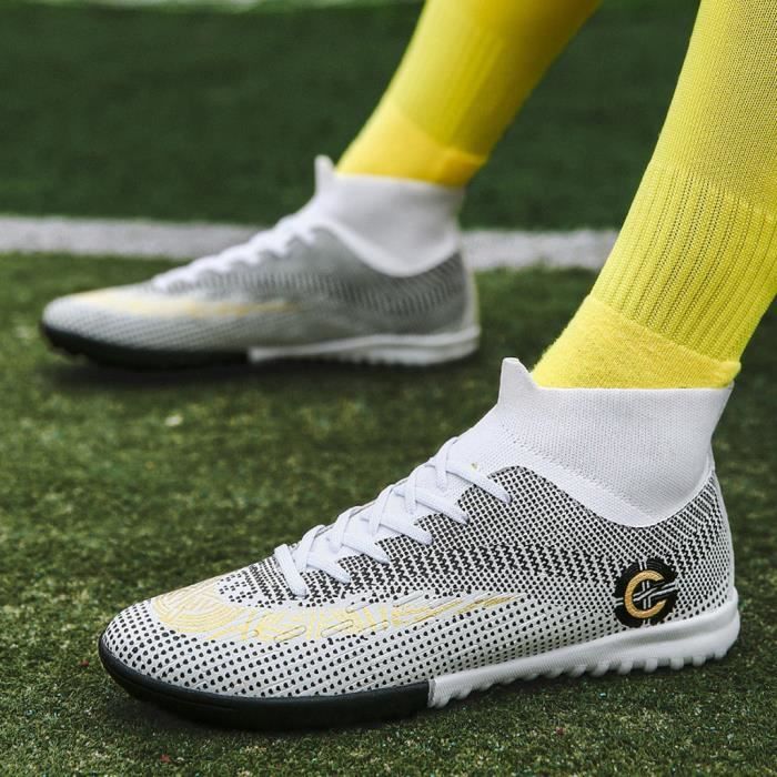 Chaussures de football pour hommes Chaussures de football avec chaussures hautes pour le sport Blanc