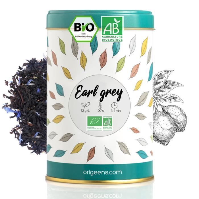 THE EARL GREY BIO 125g - Thé Earl Grey Bleu, thé en vrac - Thé Noir Bio, Arôme Naturel de Bergamote, Fleurs de Bleuet