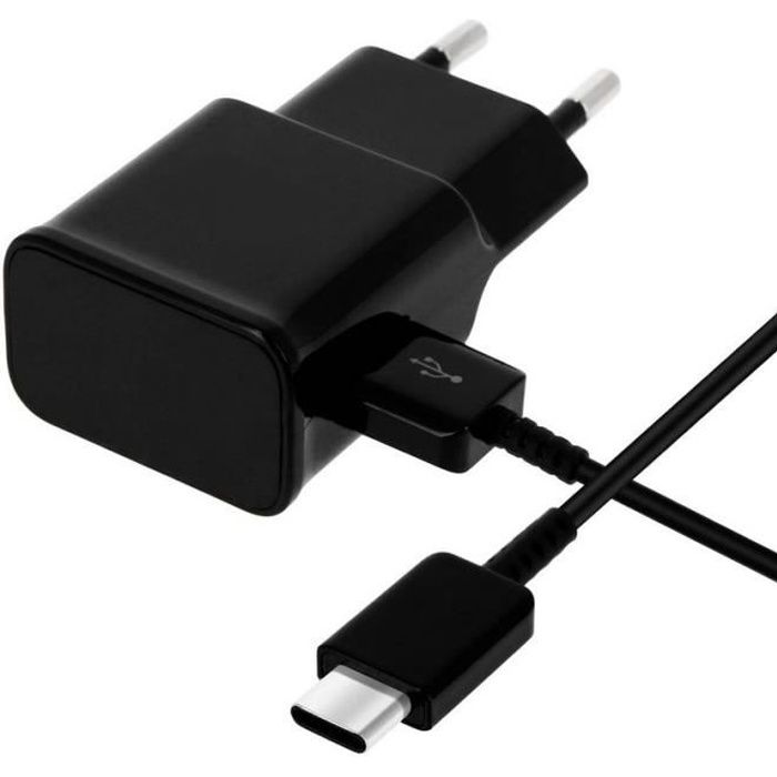 [Compatible Samsung Galaxy A3-A5-2017-A8-A9-2018] Cable Type USB-C 1 Metre + Chargeur Secteur Noir [Phonillico®]