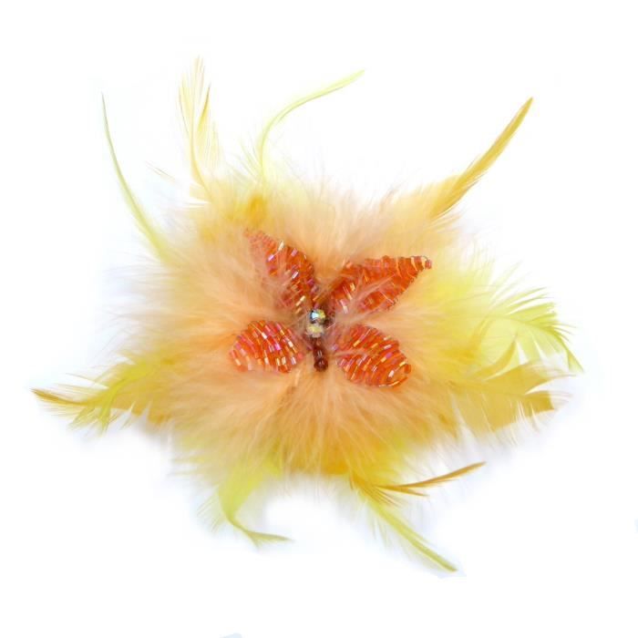 Broche fleur - pince cheveux mariage plumes diamètre 11cm - jaune - RC004817