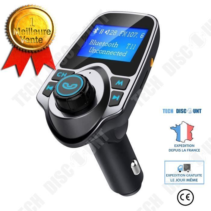 TD® Transmetteur FM Voiture Bluetooth Lecteur MP3 Appel Mains Libres/Double Recharge USB, Micro SD/TF pour iPhone 8 7 Plus 6
