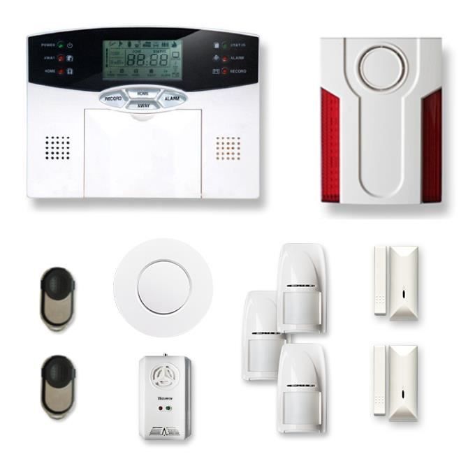 Alarme maison sans fil 2 à 3 pièces MN mouvement + intrusion + détecteur de fumée + gaz + Sirène extérieure - Compatible Box Interne