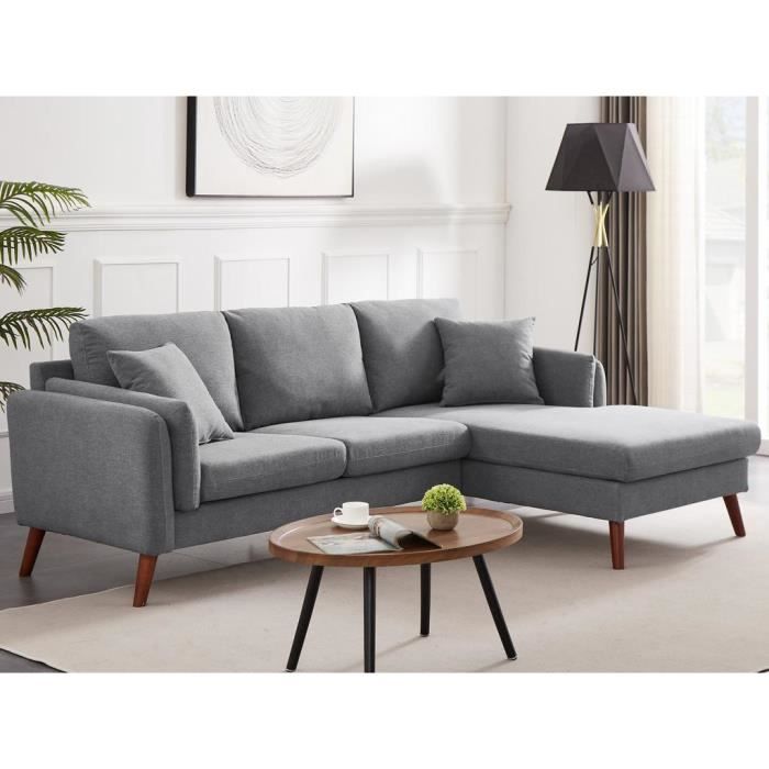 Canapé d'angle Gris Tissu Scandinave Confort