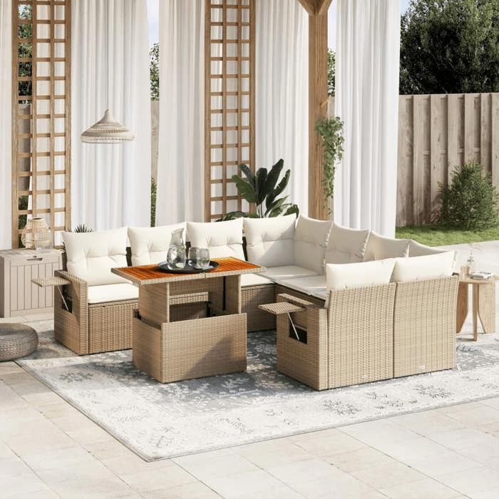 vidaXL Salon de Jardin avec Coussins 9 pcs Canapés de Terrasse Ensemble de Meubles de Patio Mobilier dExtérieur 3271681 - vue 6