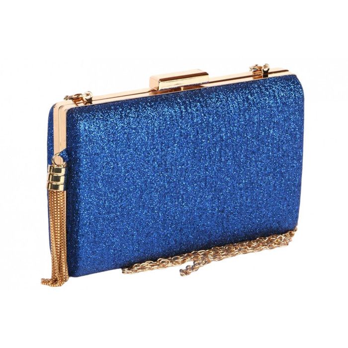 Pochette cérémonie-Nyls Création-Minaudiere Bleue Doree Strass Sac