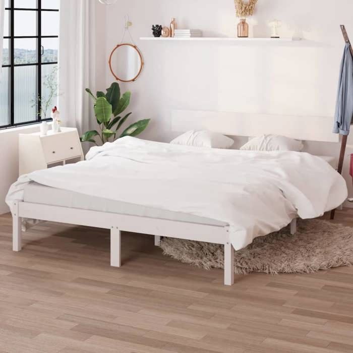 Lit Adulte-Structure de lit-Cadre de lit sans matelas blanc bois massif 140x190 cm 673298