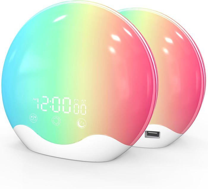Réveil Simulateur D'Aube Luminothérapie – 37 Sons, 15 Couleurs, Double Alarme, Lampe Chevet Bluetooth