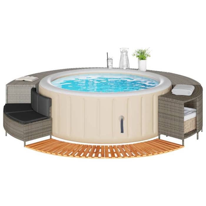 vidaXL Cadre de bain à remous gris résine tressée bois massif dacacia enceinte de bain à remous enceinte de spa enceinte 365615