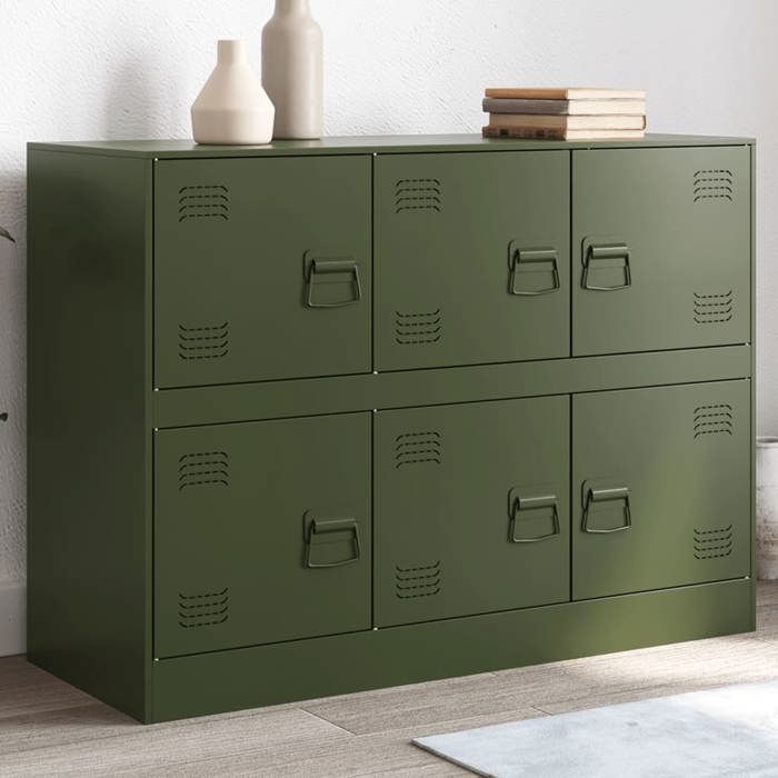 SALE 2025Meuble bas bahut vaisselier - Buffet vert olive 99x39x73 cm acier2378 Kg 2366