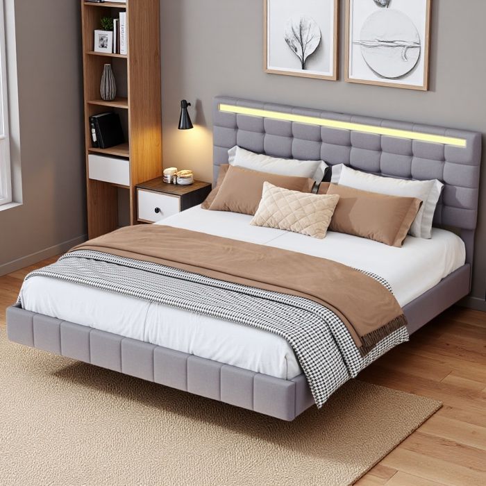 Lit double - 160x200 Scandinave - LED RGB 16M couleurs - Bluetooth/Wi‑Fi & 2 USB - Storage intégré