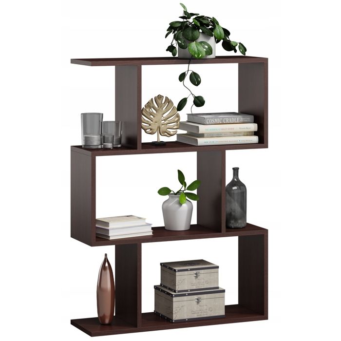 Bibliothèque Étagère à 3 Niveaux - Meuble de rangement Style contemporain - Wengé - 76.4x28x107 cm