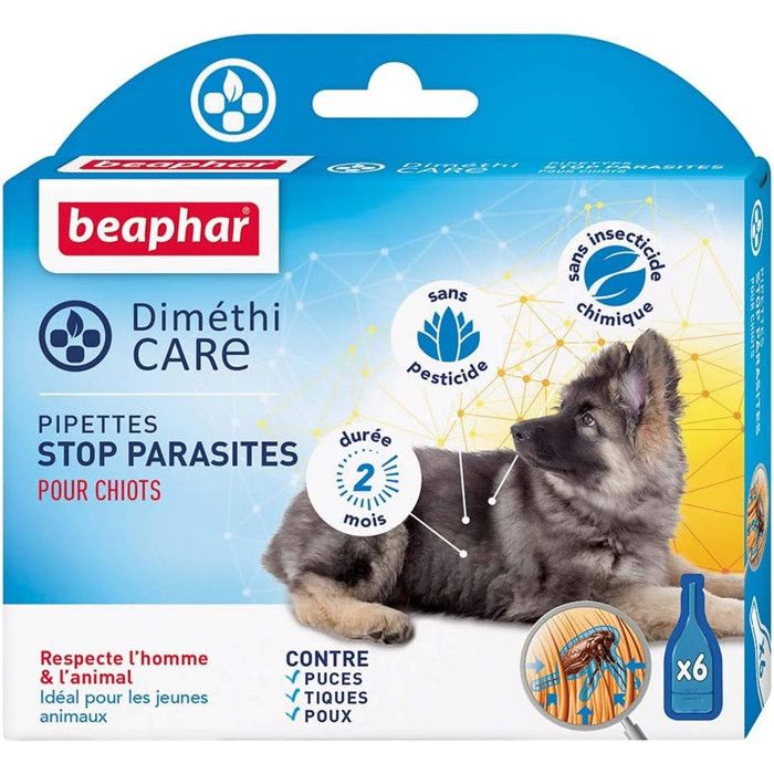 Comparer les prix de BEAPHAR - DIMETHICARE 6 Pipettes stop parasites pour chiots - Immobilise les puces les tiques et les poux