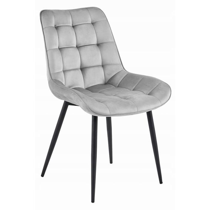 KOMODEE Chaise BERCETO - velours gris argenté / pieds noirs x 1 54x88x60 cm KOMODEE Chaise BERCETO - velours gris argenté / pieds noirs x 1 54x88x60 cm