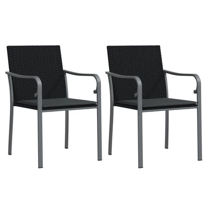 (SOLDES JUILLET)Chaises de jardin avec coussins 2 PCS - UU - Scandinave Fauteuil salon - noir 56x59x84 cm rotin FR1364094