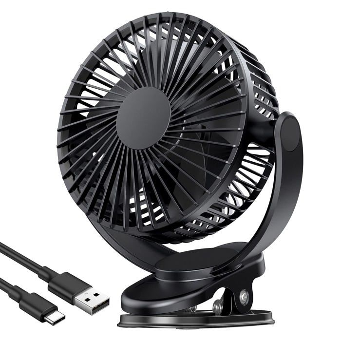 Ventilateur USB Ventilateur Portable Rechargeable 3 vitesses Ventilateur à pince Ventilateur de Bureau de 5000 mAh - Tande