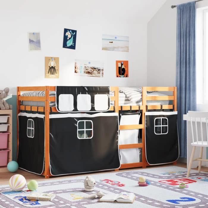 Lit superposé enfant/Lit à plancher bas - SOLOMON - 90x190 cm bois de pin massif JILLS 72962
