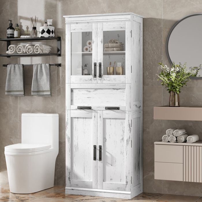 Colonne de salle de bain - HOERFURIY - Colonne 170 cm - MDF haute densité - Portes & tiroir - Étagères réglables
